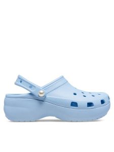 Crocs Klapki Classic Platform Pearl Clog 211231 Niebieski. Niebieskie klapki Crocs, bez wzorów, z tworzywa sztucznego, bez obcasa. Za 179,99 zł.