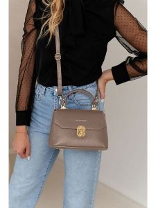 Lia Biassoni Skórzana torebka w kolorze szarobrązowym - 23 x 16 x 12 cm rozmiar: onesize. Brązowe torebki klasyczne Lia Biassoni, bez wzorów, z materiału, przez ramię, bez dodatków. Za 260,99 zł.