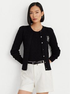 Lauren Ralph Lauren Kardigan 200932225003 Czarny Slim Fit. Czarne kardigany Lauren Ralph Lauren, z bawełny. Za 539,99 zł.
