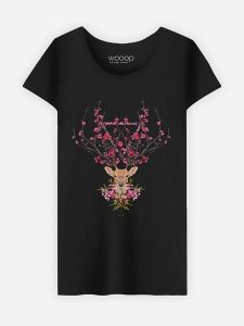 WOOOP Koszulka "Spring Deer" w kolorze czarnym rozmiar: M. Czarne bluzki Wooop, m, bez wzorów, z bawełny, bez kołnierzyka, bez ramiączek. Za 56,99 zł.