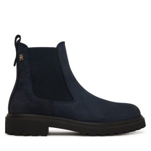 Sztyblety Tommy Hilfiger. Niebieskie botki TOMMY HILFIGER, bez wzorów, z nubiku, bez obcasa, na płaskiej podeszwie, bez zapięcia. Za 529,99 zł.