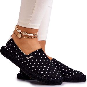 Damskie Espadryle W Groszki Big Star JJ274867 Czarne. Czarne espadryle bez wzorów, z gumy, bez obcasa. Za 182,49 zł.