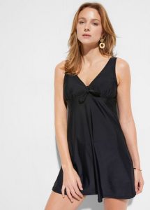 Sukienka kąpielowa na szerokich ramiączkach. Czarne sukienki bonprix, na plażę, bez wzorów, eleganckie, bez kołnierzyka, bez ramiączek. Za 147,99 zł.