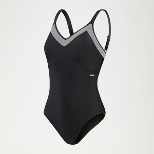 Strój kąpielowy jednoczęściowy damski Speedo Shaping Mesh. Czarne stroje jednoczęściowe Speedo, bez wzorów, z meshu. Za 249,99 zł.