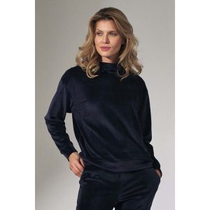 Welurowa Bluza z Kapturem - Granatowa. Brązowe bluzy Figl, l, bez wzorów, z lycry, z kapturem. Za 229,00 zł.