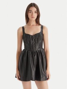 Bardot Sukienka z imitacji skóry Savoy 60114DB Czarny Regular Fit. Czarne sukienki Bardot, bez wzorów, ze skóry, bez kołnierzyka, bez ramiączek. Za 639,99 zł.