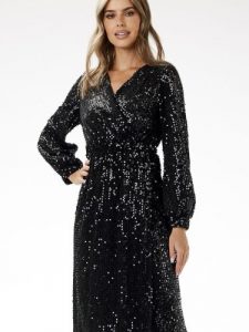 Sukienka Model A699 Black - awama. Czarne sukienki Awama, na imprezę, l, bez wzorów, z weluru, bez kołnierzyka, plus size, bez ramiączek, midi, dopasowane. Za 563,97 zł.