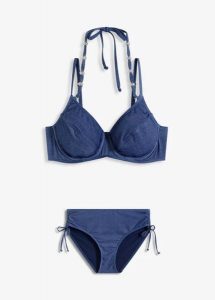 Bikini na fiszbinach w optyce dżinsu (2 części). Niebieskie bikini bonprix, bez wzorów. Za 169,99 zł.