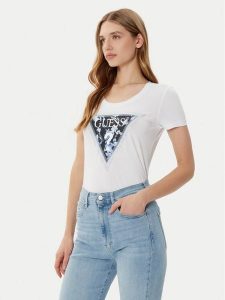 Guess T-Shirt W5RI00 J1314 Biały Regular Fit. Białe t-shirty Guess, xs, z aplikacjami, z bawełny, bez kołnierzyka, bez ramiączek. Za 109,99 zł.