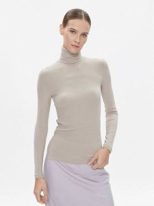 Calvin Klein Golf K20K206053 Beżowy Slim Fit. Brązowe golfy Calvin Klein, bez wzorów. Za 239,99 zł.