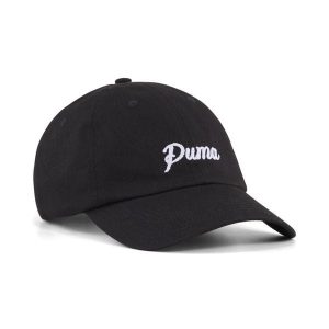 Czapka typu dad Essentials Script PUMA. Czarne czapki Puma, bez wzorów, eleganckie. Za 89,00 zł.