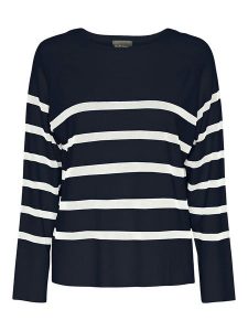 Pieces Sweter "Sia" w kolorze granatowo-białym rozmiar: S. Niebieskie swetry oversize Pieces, s, bez wzorów, z wiskozy, bez ramiączek. Za 70,24 zł.
