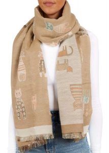X2 Szalik Cashmirillo 70 x 200 cm - wzór w koty - Jasnobrązowy. Brązowe szaliki X2, na jesień, bez wzorów, z kaszmiru. Za 139,00 zł.