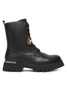 Patrizia Pepe Trzewiki PPJ977.31 Czarny. Czarne botki Patrizia Pepe, bez wzorów, ze skóry, bez obcasa, na płaskiej podeszwie, bez zapięcia. Za 459,99 zł.