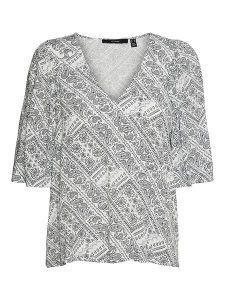 Vero Moda Bluzka "Peace" w kolorze biało-czarnym rozmiar: S. Białe bluzki Vero Moda, s, bez wzorów, z wiskozy, bez kołnierzyka, bez ramiączek. Za 32,90 zł.