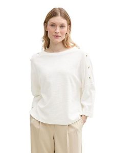 Tom Tailor Bluzka w kolorze kremowym rozmiar: XL. Brązowe bluzki Tom Tailor, xl, z aplikacjami, z bawełny, bez kołnierzyka, bez ramiączek. Za 79,03 zł.