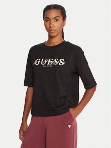 Guess T-Shirt V5YI02 I3Z14 Czarny Boxy Fit. Czarne t-shirty Guess, xxs, z aplikacjami, z bawełny, bez kołnierzyka, bez ramiączek. Za 109,99 zł.