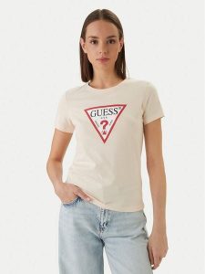 Guess T-Shirt W1YI1B I3Z14 Pomarańczowy Regular Fit. Brązowe t-shirty Guess, xl, z aplikacjami, z bawełny, bez kołnierzyka, bez ramiączek. Za 149,99 zł.