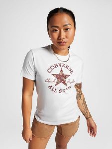 Converse Koszulka w kolorze białym rozmiar: M. Białe bluzki Converse, m, bez wzorów, bez kołnierzyka, bez ramiączek. Za 92,21 zł.