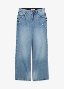 Dżinsy wide leg, mid waist, low stretch. Niebieskie jeansy bonprix, bez wzorów, z jeansu. Za 154,99 zł.