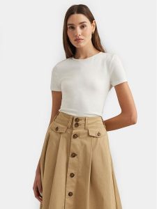 Lauren Ralph Lauren T-Shirt 200655374002 Biały Slim Fit. Białe t-shirty Lauren Ralph Lauren, xxl, bez wzorów, z bawełny, bez kołnierzyka, bez ramiączek. Za 249,99 zł.