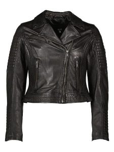 HIS Skórzana kurtka w kolorze czarnym rozmiar: 36. Czarne kurtki HIS, bez wzorów, ze skóry, bez kaptura. Za 544,45 zł.