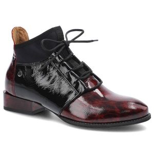 Bordowe Trzewiki Maciejka Damskie Eleganckie Buty. Czerwone botki Maciejka, z materiału, bez obcasa, na obcasie, bez zapięcia. Za 339,00 zł.