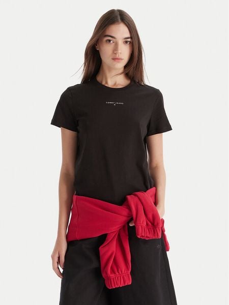 Tommy Jeans T-Shirt Linear DW0DW21964 Czarny Regular Fit. Czarne t-shirty Tommy Jeans, l, bez wzorów, z bawełny, bez kołnierzyka, bez ramiączek. Za 79,99 zł.