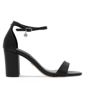 Sandały Nine West. Czarne sandały Nine West, bez wzorów, bez obcasa, na słupku, bez zapięcia. Za 229,99 zł.