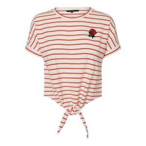 Vero Moda Ladies T-Shirt Liros S / S Tee Tie d2-3 Snow White Red Poppy (Rozmiar M). T-shirty marki Vero Moda. W wyprzedaży za 55,00 zł.