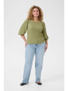 KAFFE curve Koszulka "Civena" w kolorze oliwkowym rozmiar: M. Brązowe bluzki KAFFE curve, m, bez wzorów, bez kołnierzyka, bez ramiączek. Za 69,99 zł.