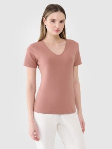 4F T-shirt slim gładki damski - brązowy M. Brązowe t-shirty 4f, m, bez wzorów, z bawełny, bez kołnierzyka, bez ramiączek. W wyprzedaży za 19,99 zł.
