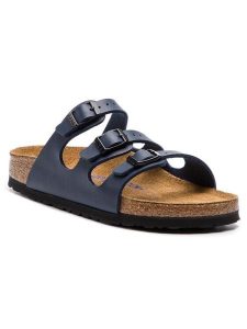 Birkenstock Klapki Florida Bs 0554713 Granatowy. Niebieskie klapki Birkenstock, bez wzorów, ze skóry, bez obcasa. Za 399,99 zł.