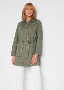 Parka bawełniana w militarnym stylu, dł. midi. Zielone kurtki bonprix, bez wzorów, z bawełny, bez kaptura. Za 169,99 zł.