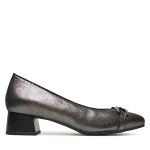 Półbuty Caprice. Szare czółenka Caprice, bez wzorów, bez obcasa, na obcasie, bez zapięcia. Za 299,99 zł.