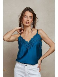 Plume Top "Agar" w kolorze niebieskim rozmiar: L. Niebieskie topy Plume, l, bez wzorów, z koronki, bez kołnierzyka, bez ramiączek. Za 110,04 zł.