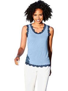 Heine Top w kolorze błękitnym rozmiar: 36. Niebieskie topy Heine, bez wzorów, z koronki, bez kołnierzyka, bez ramiączek. Za 48,73 zł.