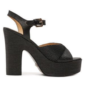 Sandały Guess. Czarne sandały Guess, z aplikacjami, bez obcasa, na słupku, bez zapięcia. Za 519,99 zł.