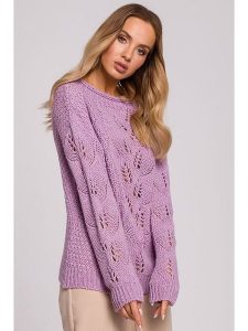 Made of emotion Sweter w kolorze fioletowym rozmiar: S/M. Różowe swetry oversize Made Of Emotion, m, bez wzorów, ze splotem, bez ramiączek. Za 149,31 zł.