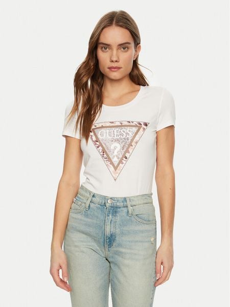 Guess T-Shirt W5RI22 J1314 Biały Regular Fit. Białe t-shirty Guess, l, z aplikacjami, z bawełny, bez kołnierzyka, bez ramiączek. Za 119,99 zł.