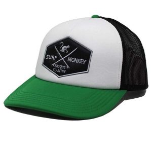 Czapka Trucker z wypełnieniem / Uniwersalny rozmiar (Czarny/Zielony). Czarne czapki SURF MONKEY, z aplikacjami, z materiału. Za 135,96 zł.