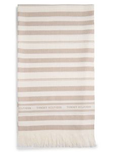Tommy Hilfiger tkany szalik z zawartością lnu - Premium Beach Scarf Kobiety Bawełna beżowy, ONE SIZE. Brązowe szaliki TOMMY HILFIGER, bez wzorów, z bawełny. Za 229,95 zł.