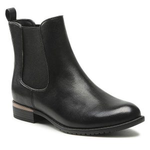 Sztyblety Jenny Fairy. Czarne botki Jenny Fairy, bez wzorów, bez obcasa, na płaskiej podeszwie, bez zapięcia. Za 77,99 zł.