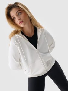 4F Bluza dresowa rozpinana z kapturem damska - biała XXL. Białe bluzy 4f, l, bez wzorów, z bawełny, z kapturem. W wyprzedaży za 79,99 zł.