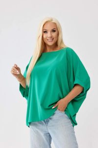 Zielona kimonowa bluzka Gabi PLUS SIZE XXL OVERSIZE JESIEŃ. Zielone bluzki Moda Size Plus Iwanek, plus size, bez wzorów, z elastanu, eleganckie, bez kołnierzyka, plus size, bez ramiączek. Za 199,90 zł.