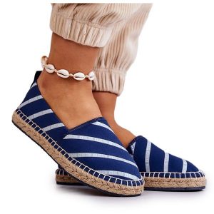 Damskie Klasyczne Espadryle Big Star JJ274960 Granatowe niebieskie. Niebieskie espadryle bez wzorów, z materiału, bez obcasa, na platformie. Za 142,48 zł.