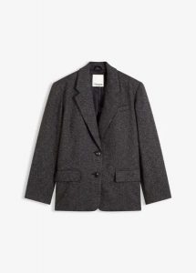 Żakiet oversize z wysokogatunkowej mieszanki wiskozy. Szare marynarki i żakiety bonprix, bez wzorów, z wiskozy. Za 219,99 zł.