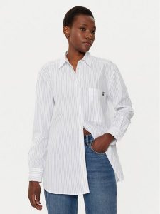 HUGO Koszula 50533037 Biały Oversize. Białe koszule Hugo, bez wzorów, z bawełny, bez kołnierzyka, bez ramiączek. Za 279,99 zł.