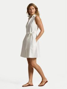 Polo Ralph Lauren Sukienka koszulowa 211968897001 Biały Regular Fit. Białe sukienki Polo Ralph Lauren, bez wzorów, z bawełny, bez kołnierzyka, bez ramiączek, koszulowe. Za 692,99 zł.