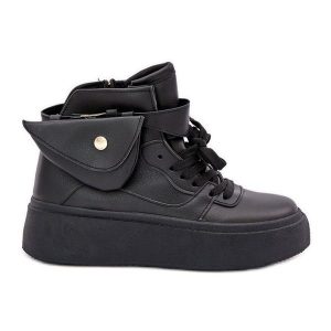 Wysokie Sneakersy Z Saszetką Na Platformie Czarne. Czarne nerki i saszetki bez wzorów, ze skóry. Za 170,48 zł.